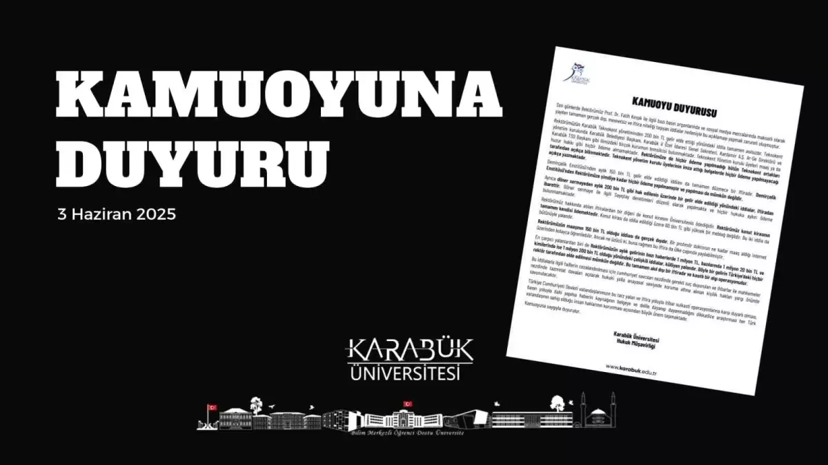 Karabük Üniversitesi'nden Rektör Kırışık'a Açıklama